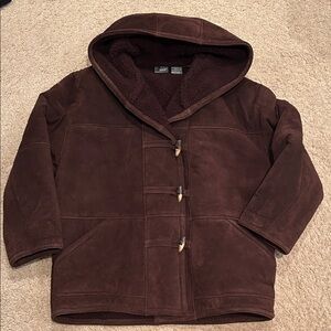 LizWear Brown Suede Hooded Toggle Coat